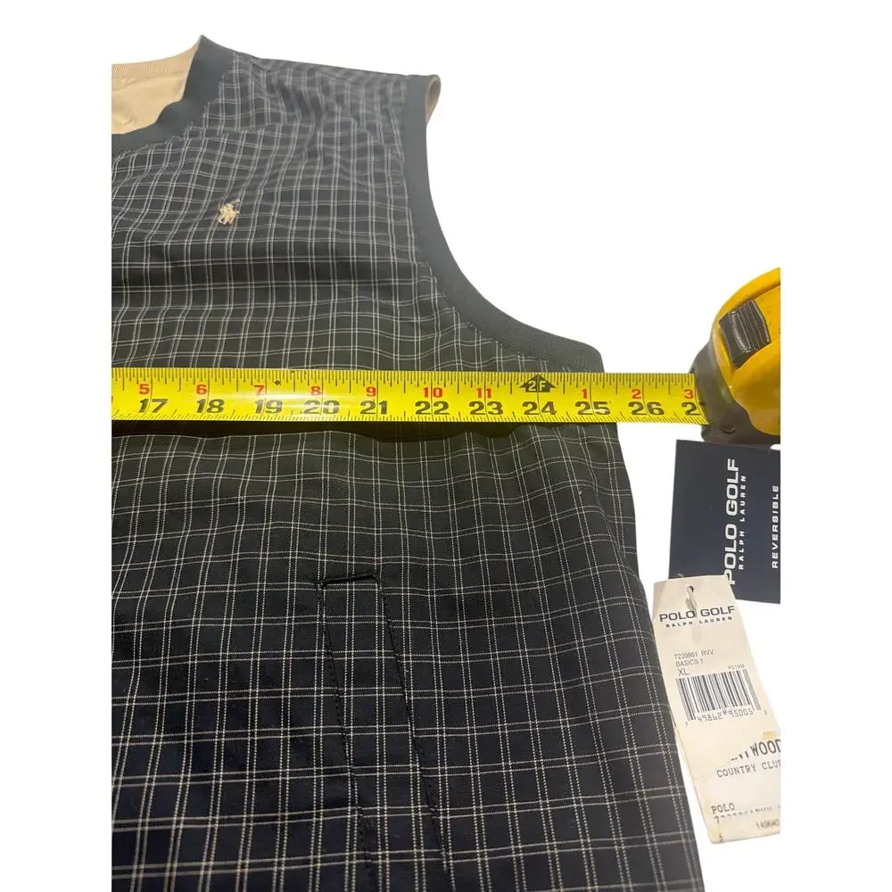 NWT Polo Ralph Lauren Mens Reversible Golf Vest Black Windowpane Check V-Neck XL